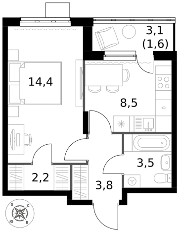 . Вариант № 10211741, 0, площадь - 34 квм, цена 9798800 рублей