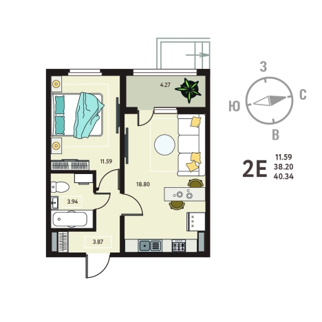Купить квартиру в ЖК Зеленый Квартал Бабяково в Воронежской области. Вариант № 119382, 0, площадь -  квм, цена 4356720 рублей