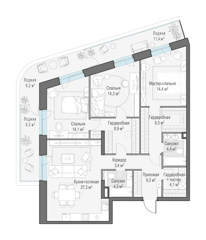 . Вариант № 107219, 0, площадь - 126.8 квм, цена 86840000 рублей
