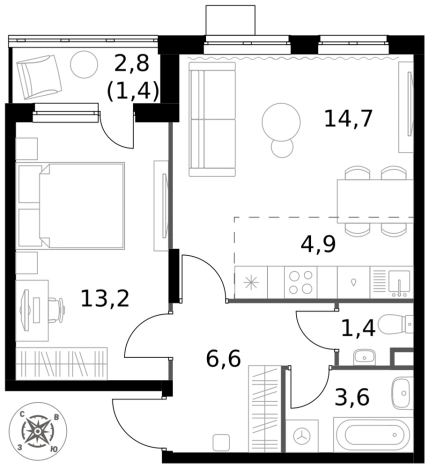 Купить двухкомнатную квартиру в новостройках в Видном. Вариант № 9953760, 0, площадь -  квм, цена 13332380 рублей