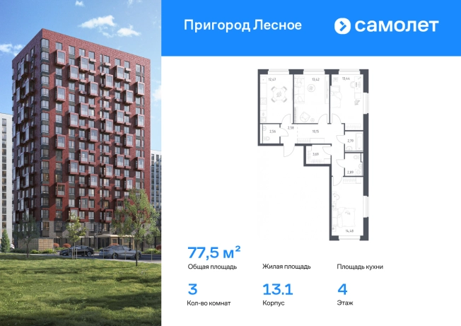 Купить трехкомнатную квартиру в Видном. Вариант № 5536313, 0, площадь -  квм, цена 19296146 рублей
