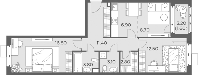 Купить трехкомнатную квартиру на улице Набережная в Пушкине. Вариант № 131046, 1, площадь -  квм, цена 14838200 рублей