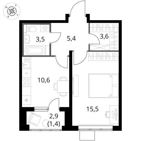 Купить однокомнатную квартиру у метро Битца в Московской области. Вариант № 9949431, 0, площадь -  квм, цена 12168000 рублей