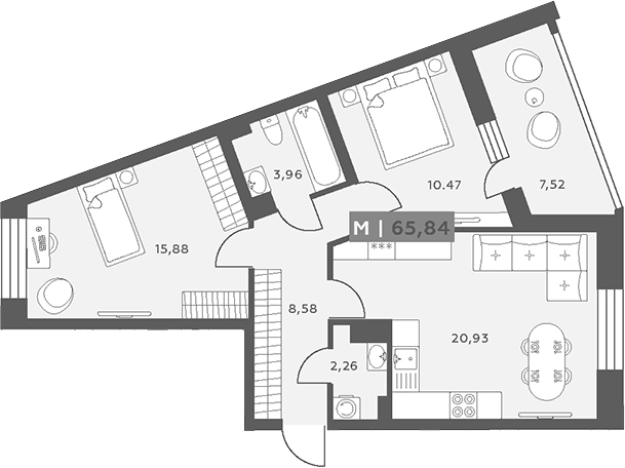 Купить трехкомнатную квартиру у метро Улица Дыбенко в Ленинградской области. Вариант № 6217602, 0, площадь -  квм, цена 10885679 рублей