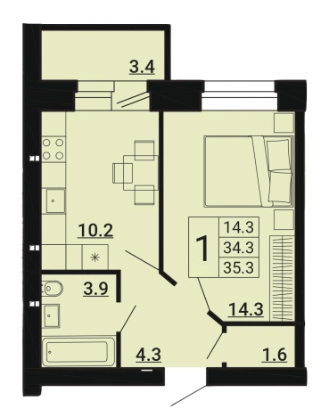Купить однокомнатную квартиру на вторичке в Тульской области. Вариант № 98188, 0, площадь -  квм, цена 2859300 рублей