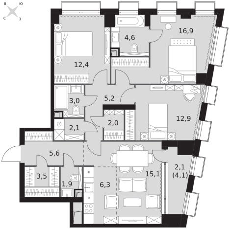 . Вариант № 9505086, 0, площадь - 93.6 квм, цена 72511920 рублей