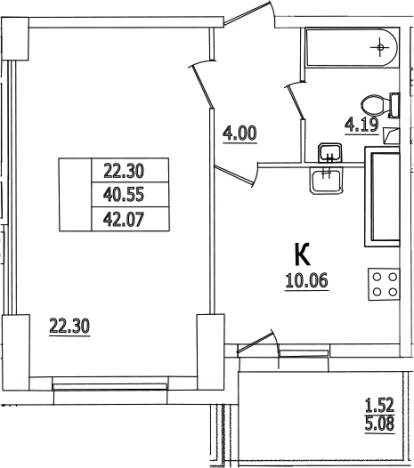 . Вариант № 67074, 0, площадь - 40.55 квм, цена 9221097 рублей