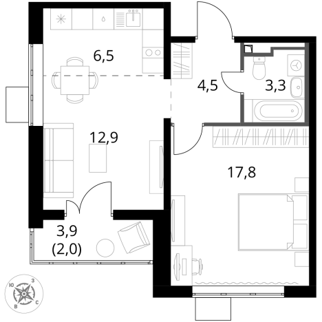 . Вариант № 9946955, 0, площадь - 47 квм, цена 16506400 рублей
