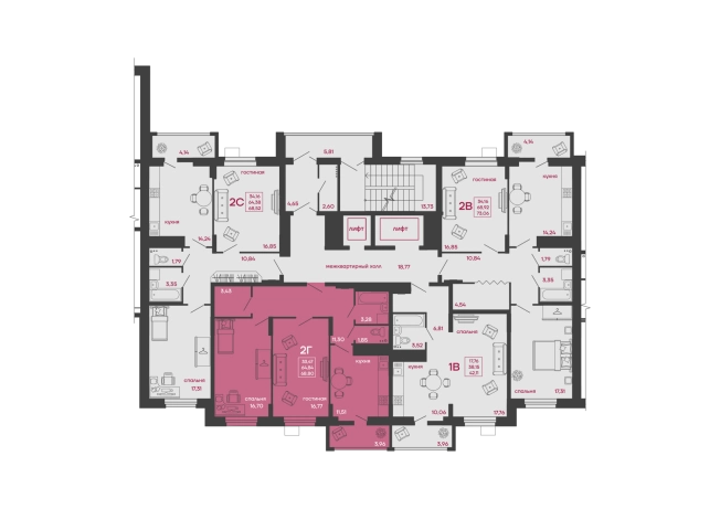 . Вариант № 124149, 1, площадь - 68.8 квм, цена 9288000 рублей