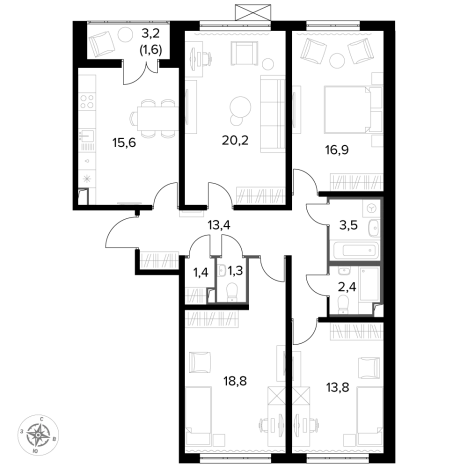 Купить четырехкомнатную квартиру в Московской области. Вариант № 9838506, 0, площадь -  квм, цена 24438400 рублей