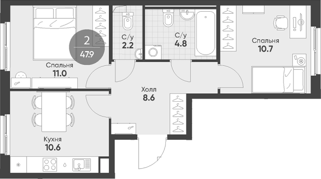Купить двухкомнатную квартиру в новостройках у метро Звёздная в Санкт-Петербурге. Вариант № 6828999, 0, площадь -  квм, цена 10111415 рублей