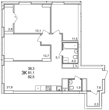 Купить трехкомнатную квартиру в ЖК Анкудиновский Парк в Нижегородской области. Вариант № 121243, 0, площадь -  квм, цена 12540000 рублей