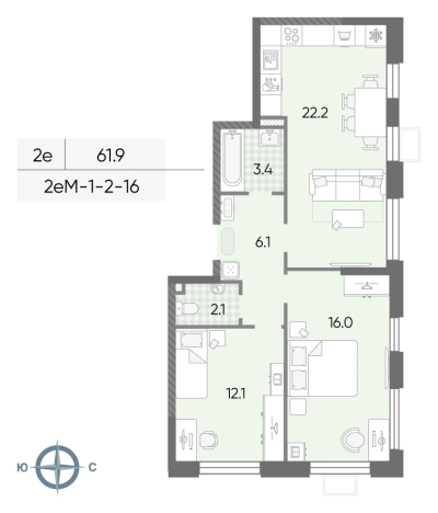 Купить двухкомнатную квартиру в новостройках в ЖК Лучи в Москве. Вариант № 10061271, 0, площадь -  квм, цена 19207322 рублей