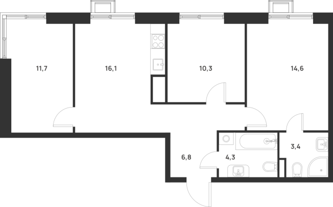 Купить трехкомнатную квартиру у метро Корниловская в Москве. Вариант № 10014220, 0, площадь -  квм, цена 18539643 рублей
