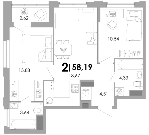 Купить квартиру в новостройках в ЖК UNO в Владимире. Вариант № 157174, 0, площадь -  квм, цена 10474200 рублей