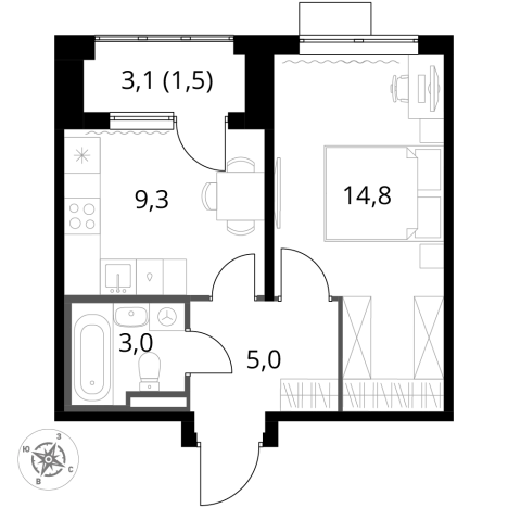 . Вариант № 9905706, 0, площадь - 33.6 квм, цена 10906560 рублей
