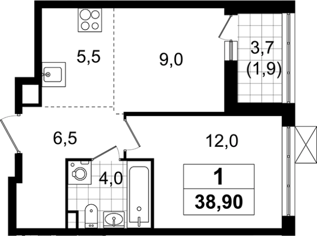 . Вариант № 6211384, 0, площадь - 37 квм, цена 8125432 рублей