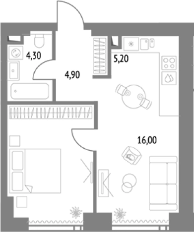 . Вариант № 103957, 1, площадь - 45.1 квм, цена 27260444 рублей