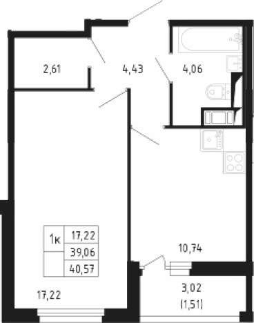 . Вариант № 7609514, 0, площадь - 39.06 квм, цена 10558545 рублей