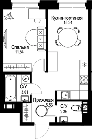 . Вариант № 4828985, 0, площадь - 37.7 квм, цена 26767000 рублей