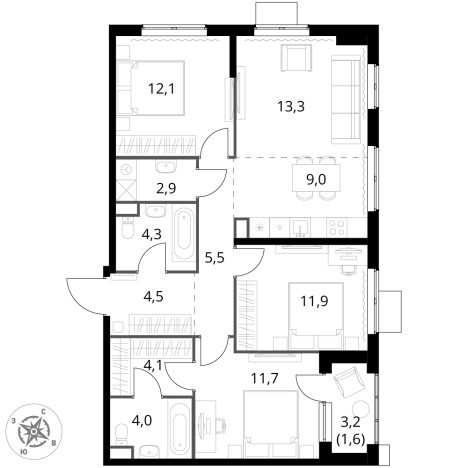 Купить четырехкомнатную квартиру в ВАО в Москве. Вариант № 9714752, 0, площадь -  квм, цена 40726530 рублей