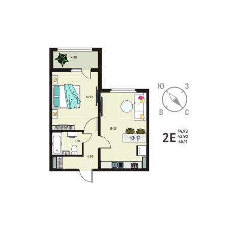 Купить квартиру в ЖК Зеленый Квартал Бабяково в Воронежской области. Вариант № 154995, 0, площадь -  квм, цена 4578665 рублей