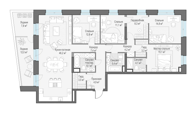 Купить четырехкомнатную квартиру в новостройках в ЖК FORIVER в Москве. Вариант № 169164, 0, площадь -  квм, цена 117620000 рублей