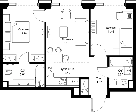 Купить двухкомнатную квартиру в новостройках у метро Давыдково в Москве. Вариант № 10349319, 0, площадь -  квм, цена 31982055 рублей