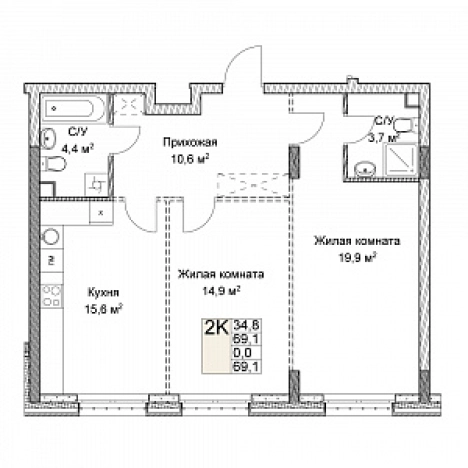 . Вариант № 139887, 0, площадь - 69 квм, цена 19796044 рублей