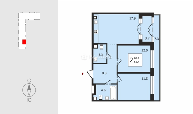 Купить квартиру в ЖК Квартал Новаторов в Владимире. Вариант № 130340, 1, площадь -  квм, цена 6368880 рублей
