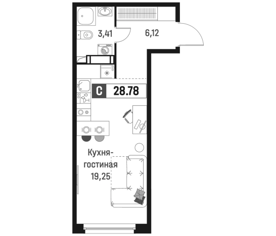 Купить Студию у метро Девяткино в Мурине. Вариант № 6867128, 0, площадь -  квм, цена 5561484 рублей