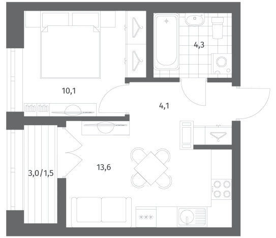 Купить однокомнатную квартиру в Ленинградской области. Вариант № 5258449, 0, площадь -  квм, цена 6229000 рублей