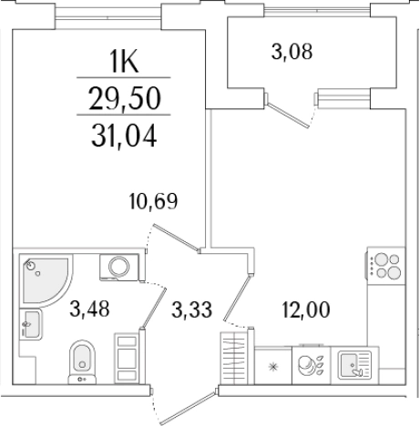 . Вариант № 6257683, 0, площадь - 29.5 квм, цена 12890701 рублей