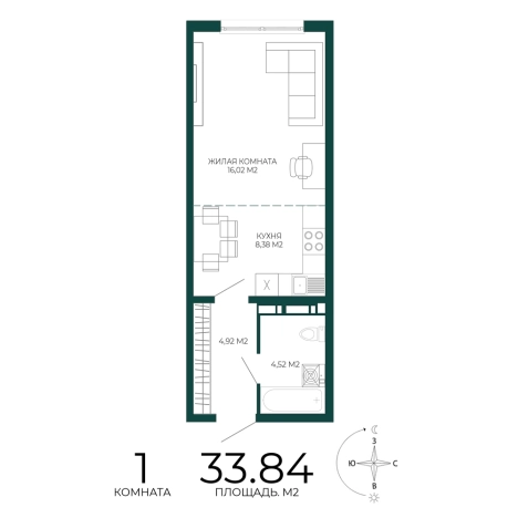 Купить однокомнатную квартиру в Микрорайоне Пенза-2, Железнодорожный район в Пензе. Вариант № 5388772, 0, площадь -  квм, цена 3113280 рублей