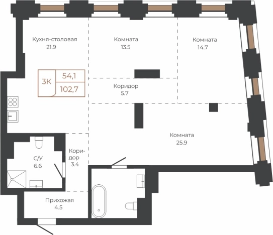 Купить трехкомнатную квартиру в Барнауле. Вариант № 6841126, 0, площадь -  квм, цена 24230016 рублей