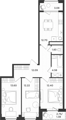 Купить трехкомнатную квартиру у метро Парнас в Ленинградской области. Вариант № 7204243, 0, площадь -  квм, цена 9332226 рублей