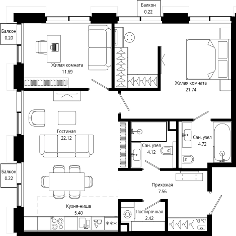 Купить квартиру в новостройках в районе Марьина Роща в Москве. Вариант № 10441616, 0, площадь - квм, цена 46179463 рублей