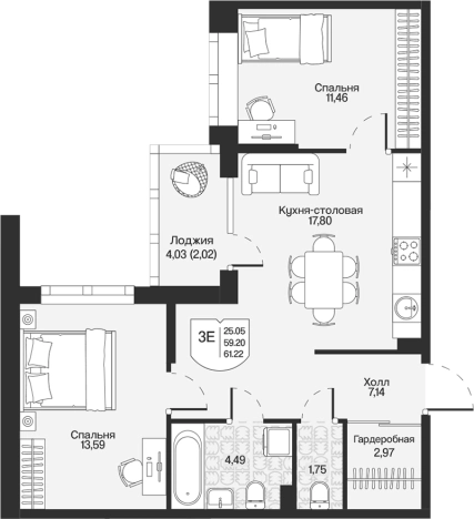 Купить трехкомнатную квартиру у метро Парнас в Ленинградской области. Вариант № 7261339, 0, площадь -  квм, цена 13775503 рублей