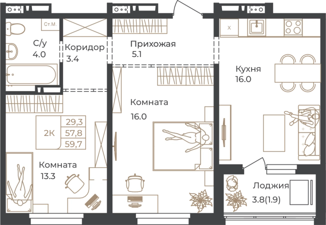 Купить двухкомнатную квартиру на улице Пролетарская в Алтайском крае. Вариант № 7628339, 0, площадь -  квм, цена 10149000 рублей