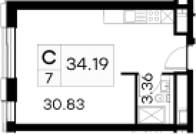. Вариант № 204701, 0, площадь - 34.19 квм, цена 21129999 рублей
