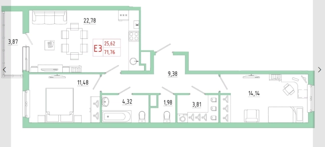 Купить квартиру в ЖК Смарт -квартал на Карпова в Туле. Вариант № 71344, 0, площадь -  квм, цена 7030327 рублей