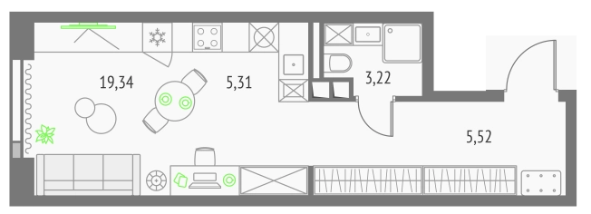 . Вариант № 151155, 0, площадь - 33.39 квм, цена 19184073 рублей