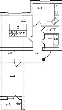 Купить двухкомнатную квартиру в Коммунаре. Вариант № 8064397, 0, площадь -  квм, цена 6352080 рублей