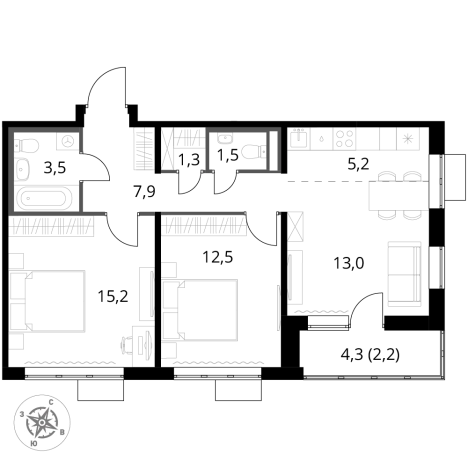 Купить трехкомнатную квартиру у метро Домодедовская в Видном. Вариант № 9905773, 0, площадь -  квм, цена 17288250 рублей