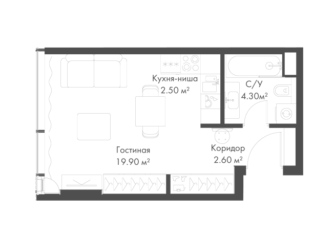 . Вариант № 159270, 0, площадь - 29.3 квм, цена 32335480 рублей