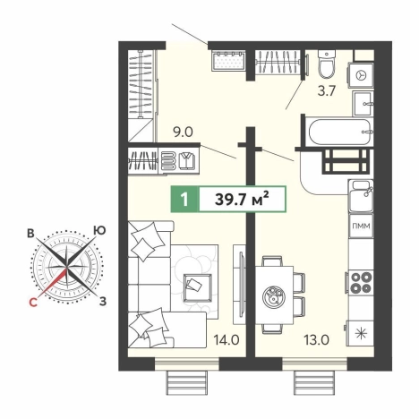 Купить однокомнатную квартиру в ЖК Город Спутник в Пензенской области. Вариант № 213099, 0, площадь -  квм, цена 3469780 рублей
