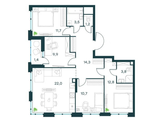 Купить четырехкомнатную квартиру в Химках. Вариант № 159493, 0, площадь -  квм, цена 36852528 рублей