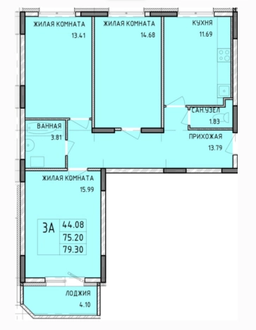 . Вариант № 72905, 0, площадь - 79.3 квм, цена 6423300 рублей