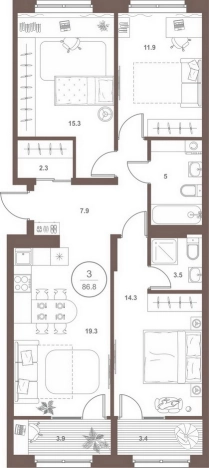 Купить трехкомнатную квартиру в ЖК Жилой комплекс "Upgrade Family" в Пензенской области. Вариант № 4006561, 0, площадь - квм, цена 9471000 рублей