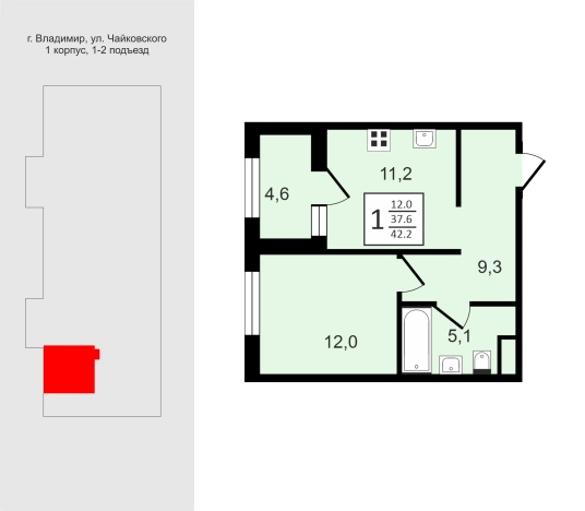 Купить однокомнатную квартиру в новостройках в Владимирской области. Вариант № 150485, 0, площадь -  квм, цена 6245600 рублей